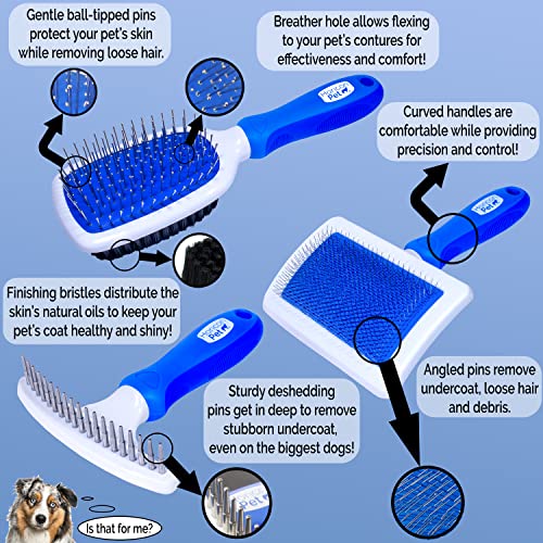 Horicon Pet 6 In 1 Premium Dog Brush Set - Dog Grooming Brushes - Ball Pin & Bristle Brush, Curved Blade Dematting Comb, S...