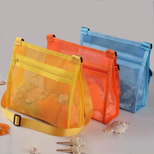 MUYIZI Mesh Beach Bag for Shells Collecting 3 Pack,Shell Bags for Beach, Beach Shell Bag for Kids, Sea Shell Bags for Pick...