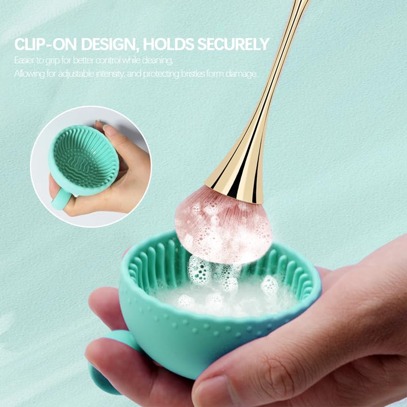 Generic Silicone Makeup Brush Cleaner, Brush Scrubber Bowl, Portable Washing Tool Cosmetic Brush Cleaner (Cyan)