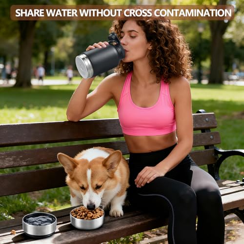 Cibaabo Insulated Dog Water Bottle with 2 Bowls, 32oz Travel Stainless Steel Double Wall Thermos, Portable Pet Dispenser, ...