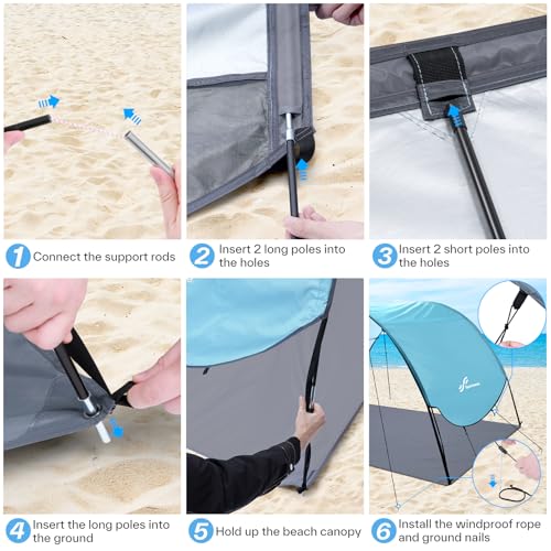 Sportneer Beach Tent Sun Shelter: UPF 50+ UV Protection Beach Canopy Tent Sun Shade for 2-3 Person, Easy Set Up Canopy wit...