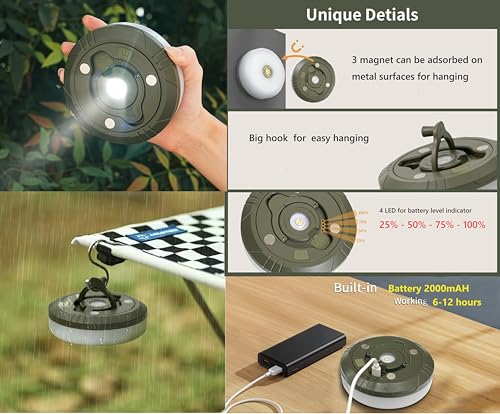 Camping String Lights,Camping Essentials Gear 32.8FT Lamp Lights Waterproof, 4 in 1 Outdoor String Lights with 8 Modes for...