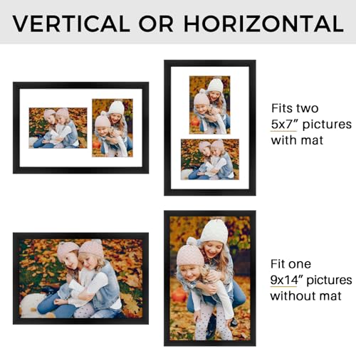 Golden State Art, 5x7 Collage Picture Frame - Solid Wood with Tempered Glass - 9x14 Multi Picture Frame - Displays (2) 5"x...