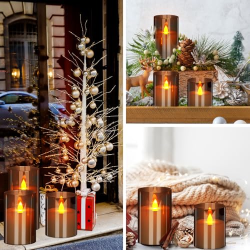 wemarry Flameless Candles 4" 5" 6" Acrylic Glass Pillars 3" Diameter Battery Operated Flickering Candles Include 8-Key Rem...