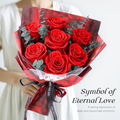 Preserved Flowers Bouquet 7 Roses - Red Real Rose & Flowers for Delivery, Eternal Roses Bouquet with Gift Box, Mothers Day...