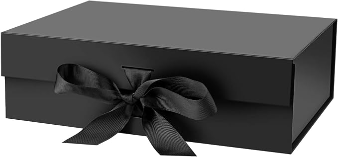 DaiJoob Gift Box with Lid for Presents 10.5x7.5x3.1 Inches with Ribbon and Magnetic Closure(1-Pack) (Black)
