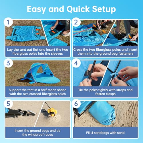 Raynesys Beach Tent Sun Shelter, Beach Shade Tent with UPF50+ UV Protection, Portable Sun Shelter for 1-3 Person, Shade Te...