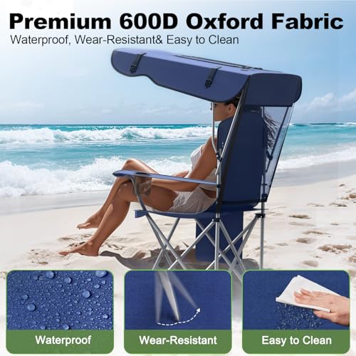 VTOY Portable Camping Chair with Canopy - Folding Chair with Canopy, Durable 600D Oxford Canopy Chair for Camping, Beach, ...
