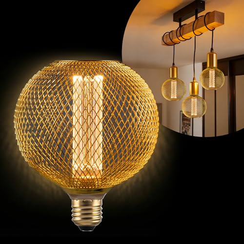 Harwez Decorative LED Light Bulb, Golden Metal Mesh Cover, E26 Medium Base, LED Lights for Bedroom Floor Lamp, Ceiling Lig...