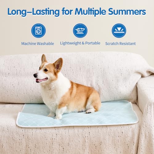 KMIRTNE Dog Cooling Mat - Instant 6-12°F Drop, Cooling Mat for Pets Q-MAX >0.5 & Machine Washable, Anti-Slip Bottom, Cool ...
