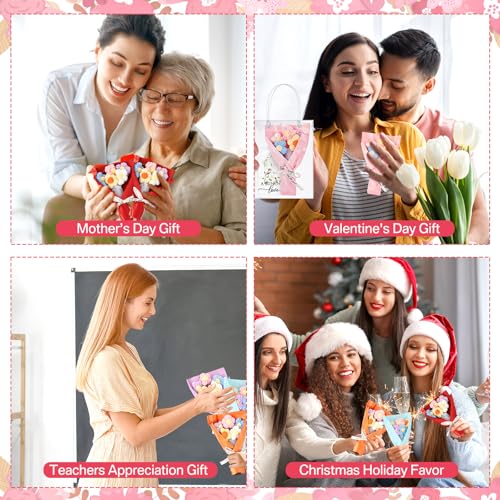 Solsew 20 Sets Crochet Flowers Bouquet for Mom Grandma Lady Women Handmade Knitted Artificial Flowers with Sunflower a Bun...
