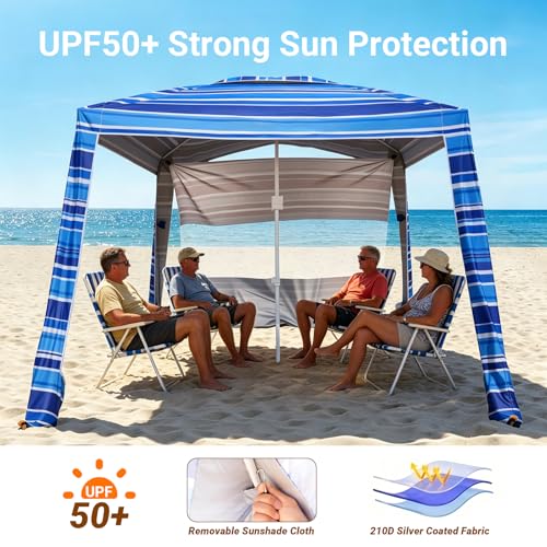Aomifunny 8'x8' Beach Cabana, UPF 50+ Large Beach Canopy with Side Wall, Easy Setup Pop Up Sun Shelter, Adjustable Height...