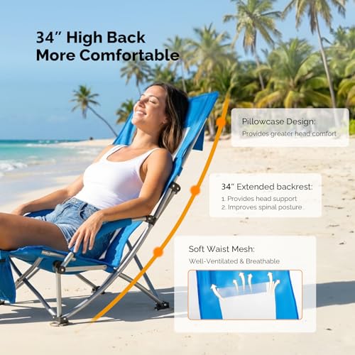 VINGLI Low Beach Chairs, High Back Chairs with Carry Bag，Foldable Portable Backpack Beach Chair for Camping Picnic LAN-2 Pack