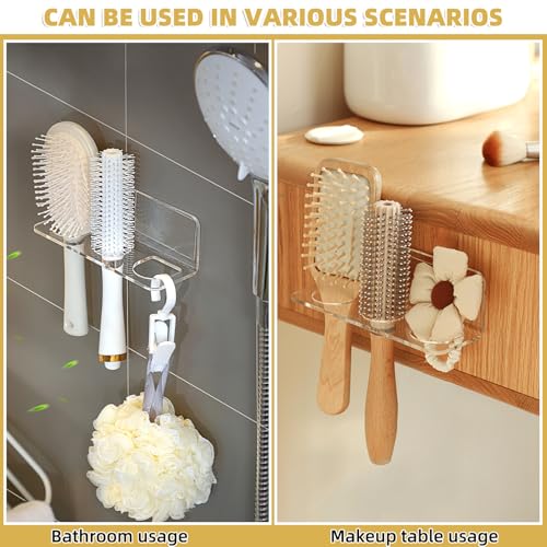 CCREDONE Acrylic Hair Brush Holder for Bathroom Adhesive Hair Tool Organizer Wall Mounted Comb Holder Organizer with 3 Hol...