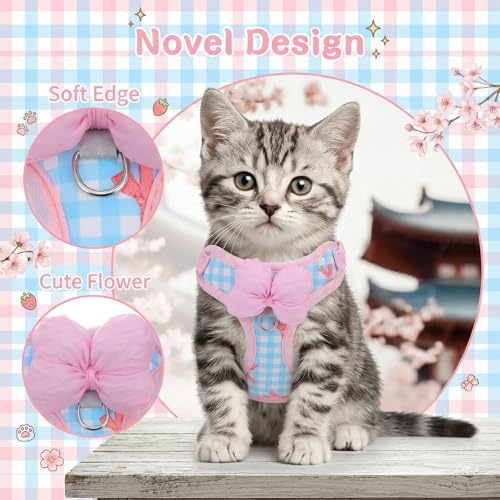 Susade Cat Harness and Leash Set for Walking Escape Proof Adjustable Kitten Harness Soft Comfortable Vest with Bow for Kit...
