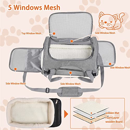 Pet Carrier Bag Airline Approved Up for Cats and Dogs Up to 20LBs, Soft Cat Carrier Dog Carrier Travel Kitten Carrier with...