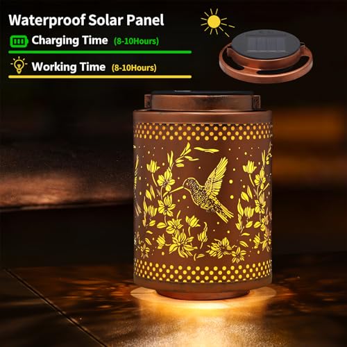 Hummingbird Solar Lanterns Garden Decor Birthday Gifts for Women Mon Grandma Metal Hanging Solar Lights Waterproof Outdoor...