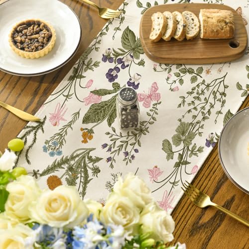 Artoid Mode Wildflowers Floral Spring Table Runner, Seasonal Summer Butterfly Kitchen Dining Table Decoration for Home Par...