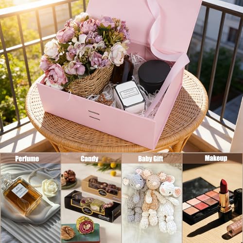 Aimyoo Large Pink Gift Box with Ribbon, 11.5x8.6x4.1 inch Groomsman Proposal Box for Presents with Magnetic Closure Lids, ...