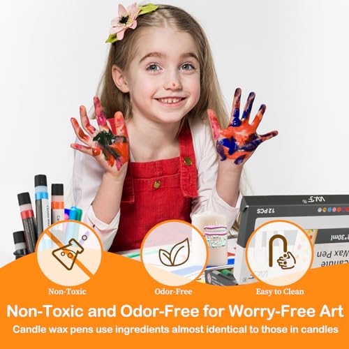 VVF Candle Wax Pen Set – 12 Vibrant Colors with Glitter Pens for Fun DIY Candle Painting Kit, Candle Making, Crafts, Holid...