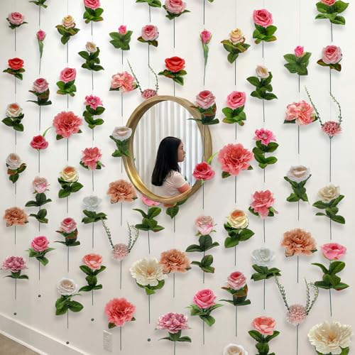 XunYee 6 Pcs 35.4 ft Flower Garlands Artificial Wildflower Vines Floral Hanging Backdrop Fake Flower Garlands Faux Silk Wi...