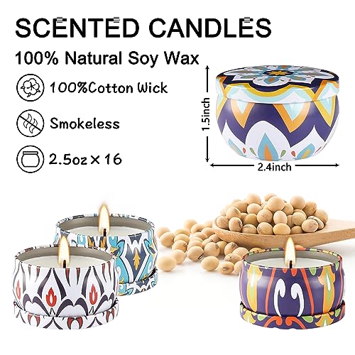 Wfmolcand 16 Pack Small Scented Candles Set-2.5 oz Aromatherapy Candle 100% Natural Soy Wax-Portable Travel Tin Candle for...