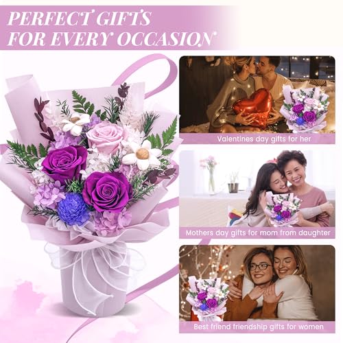 QOEAZY Flowers for Delivery, Preserved Flowers Bouquet with Gift Box, Rose Gifts for Women Mom Grandma