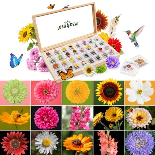 Lush&Dew Cut Flower Seed Bank, Gardening Gifts for Mom Women, 32 Varieties Non-GMO Annual & Perennial Wildflower Seeds for...