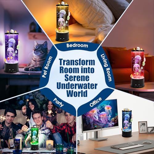Jellyfish Lamp Sensory Light with Remote - 12" Color Changing Bubble Tube with Glow DIY Accessories - 17 Colors & 4 Modes ...