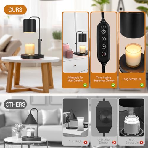 zukakii Candle Warmer Lamp Adjustable Height Dimmable with Timer Large Jar Candles Compatible - No Flame Scented Wax Warme...
