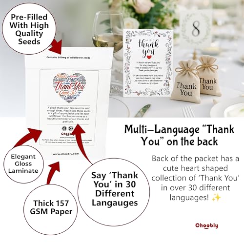 Thank You Seed Packets | 20 Pre-Filled Wildflower Seed Favors for Guests | Party Favors for Wedding Bridal Shower Baby Sho...