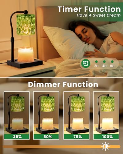 Candle Warmer Lamp Adjustable Height with Timer Dimmer, Dimmable Glass Wax Melt Warmer Light for Scented Jar, Present for ...