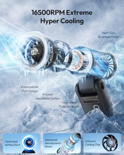 Gaiatop Portable Handheld Turbo Fan, 21 Hrs Cooling, 180° Foldable 4-in-1 Hand Held Fans, 6-Speed (1-100) Personal Mini Ha...