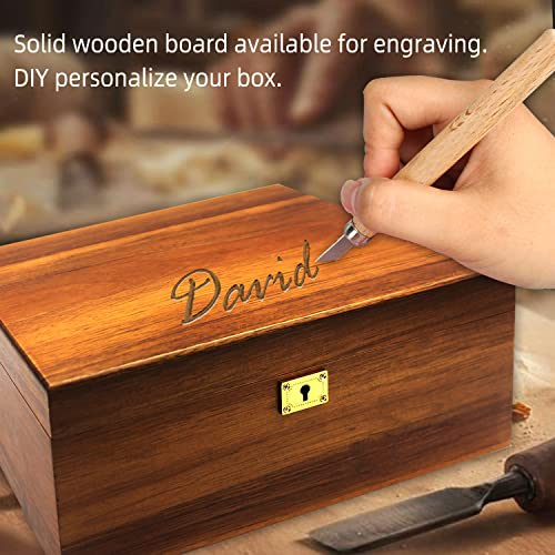 MFLUEEWR Wooden Storage Box with Hinged Lid and Locking Key Large Premium Solid Acacia Keepsake Chest Box -Storage Space t...