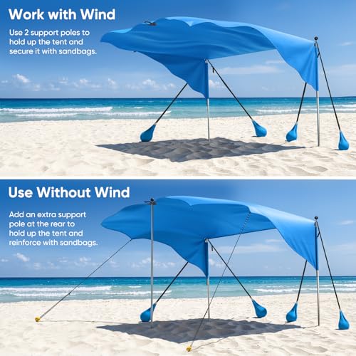 MoKo Beach Shade Canopy, 100 Sq.Ft. Wind-Supported Sunshade Sail for 4-6 People, Lightweight Easy Setup Beach Tent with UP...