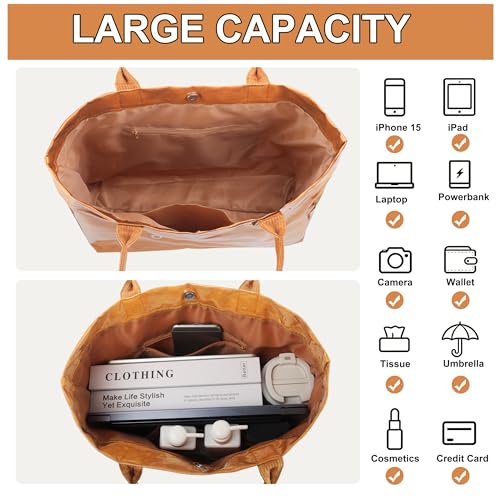 ALUWU Women's PVC Tote Bag Kraft Paper Work Handbag Wipeable Plastic Purse with Top Handle for Beach Travel