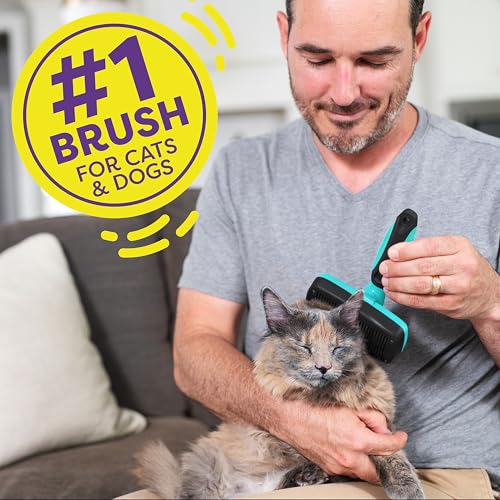 Hertzko Dog Brush for Shedding - Self Cleaning Slicker Brush for Dogs and Cats - Gently Removes Loose Hair, Tangles, and D...