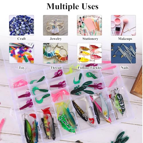 OUTUXED 4 Pack 36 Grids Plastic Bead Organizer Box with Dividers, Clear Craft Tackle Box Parts Storage Containers with Com...