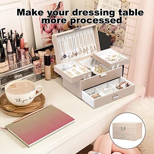 Dajasan Jewelry Organizer Box, Large Jewelry Boxes for Women Girls, Space-Saving 3 Layers Jewelry Storage Case with Drawe...