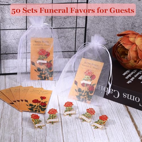 50 Sets Rose Pins Bulk Funeral Favors for Guests,Memorial Gifts Celebration Of Life,Sympathy Gifts Funeral Flowers Pin for...
