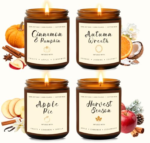 Candles for Home Scented – Cinnamon Pumpkin, Apple Vanilla, Orange Jasmine Coconut, Cedarwood Spice – Long Lasting Soy Can...