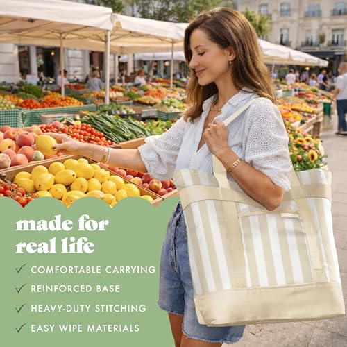 Fit & Fresh Insulated Grocery Tote Bag – Large Reusable Thermal Cooler Bag for Shopping, Food Delivery & Catering – Premiu...