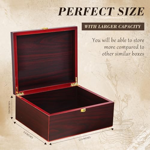 Youdear Memorials Tree of Life Red Wooden Keepsake Box - Large Decorative Storage Box with Lid