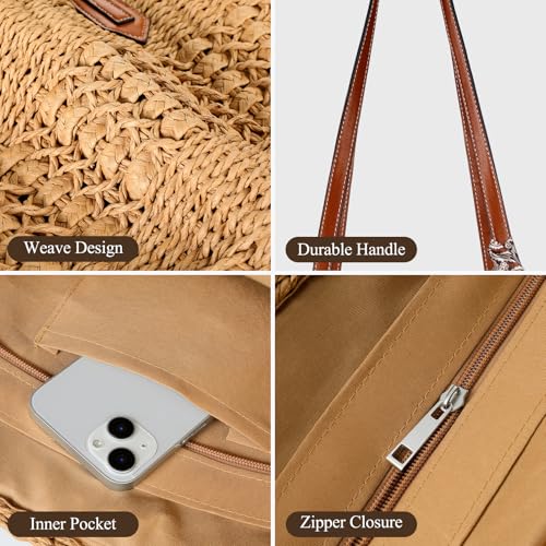 Trifabricy Beach Bags for Women, Summer Straw Bag, Woven Straw Beach Tote Bag Shoulder Handbags
