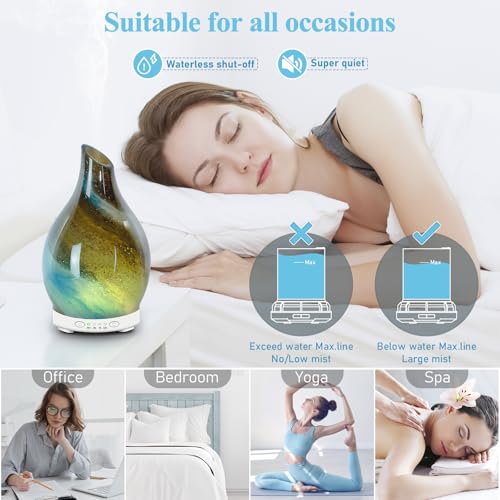Essential Oil Diffuser 120ML Glass Aromatherapy Diffuser with 4 Timer Settings & 7 Color Changing Lights, Auto Shut-Off, U...