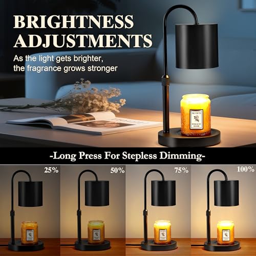 Dreamholder Electric Candle Warmer Lamp with Timer & Dimmer, Adjustable Height Wax Melt Warmer for Jar Candles, Wood Base ...