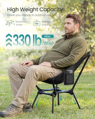 SONGMICS Camping Chair, Lightweight Folding Beach Chair, Adjustable Height, Steel Frame, Portable for Outdoor Travel