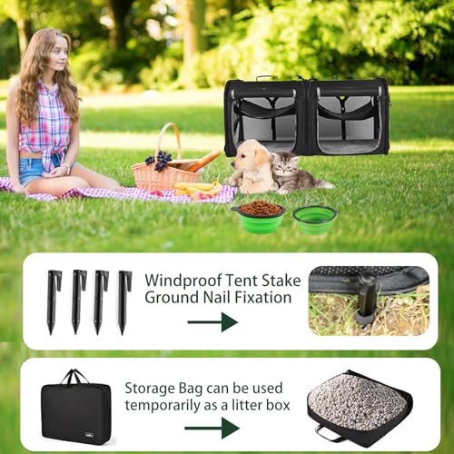 Wakytu Portable 2-in-1 Pet Carrier for Medium Dogs Large Cat Carrier for 2 Cats Travel Double Dog Crate Set with Portable ...