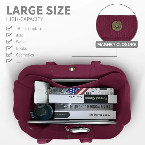 HOMESPON Large Canvas Tote Bag for Women Everything Bag with Pockets and Laptop Sleeve