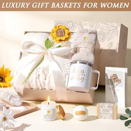 Mothers Day Birthday Gifts for Women Self Care Get Well Soon Gift Basket, Spa Care Package Thinking of You Sunflower Gift...